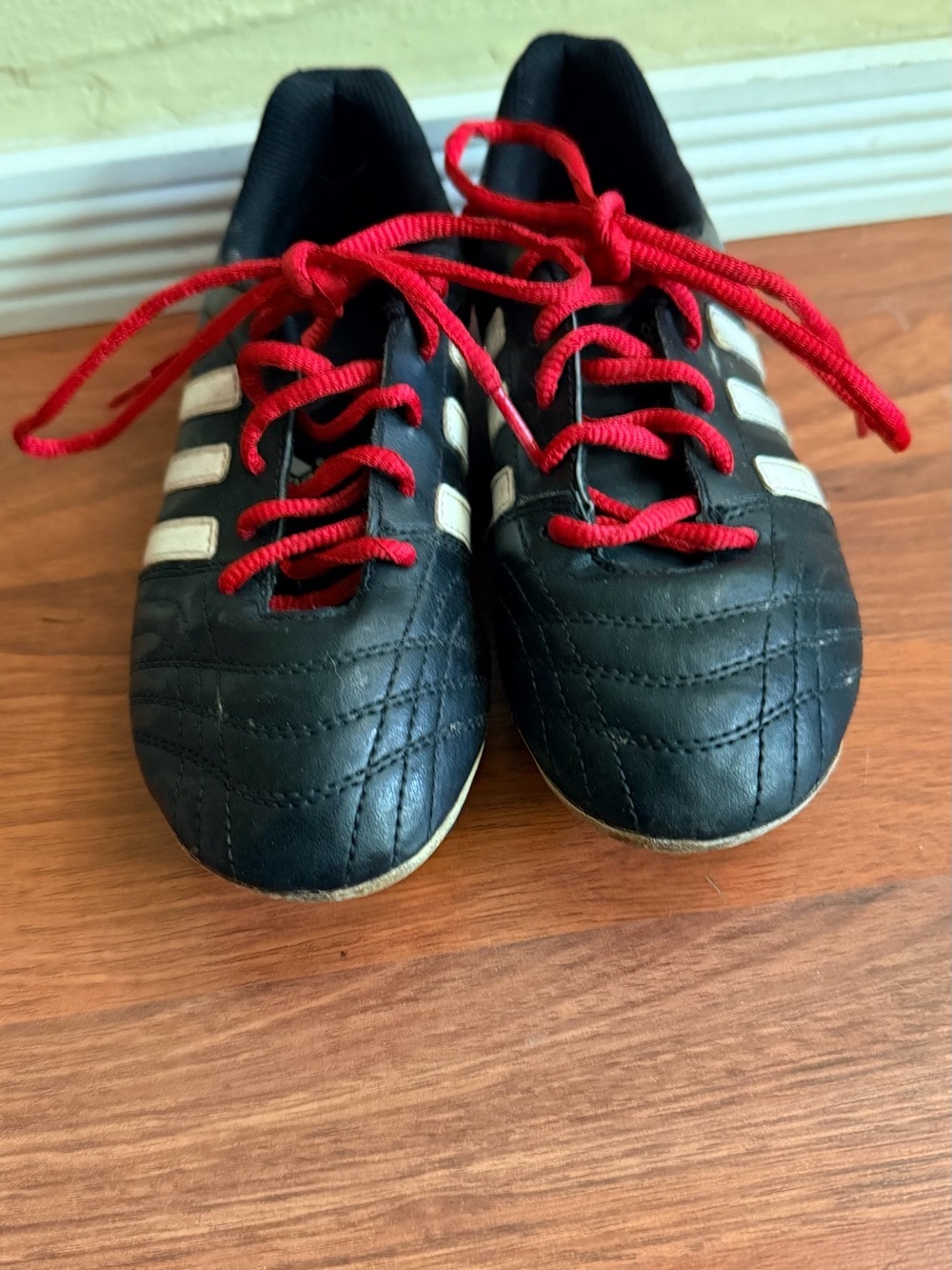 adidas Kids Black Soccer Cleats with Red Laces and White Stripes - Picture 2 of 5